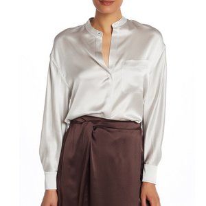 NWT VINCE Band Collar Front Button Silk Blouse